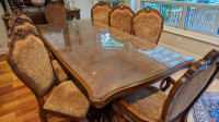Solid Wood Dinning Table Set with Glass Top for up to 12 People