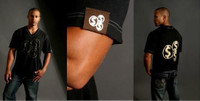 LIQUIDATION 75% OFF Mens DESIGNER T-Shirt - Black V-Neck - #7B