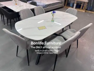 modern 7pc stone dining table set sale , View more