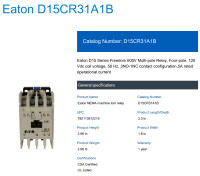 Eaton Cutler-Hammer D15CR31 Relay 600V 5A 4-pole 120VDC Coil