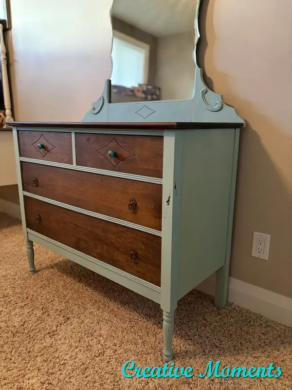 Antique Dresser with beveled Mirror - refinished in Dressers & Wardrobes in Calgary - Image 4