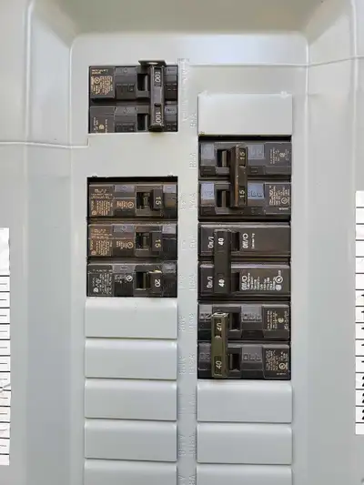 100 Amp breaker panel complete., View more