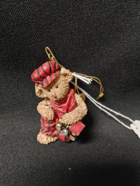 Red and Black Bear with Train Ornament