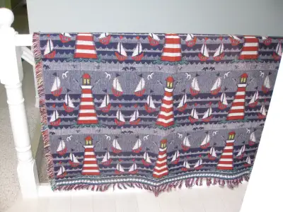 LIGHTHOUSE AND SAILBOAT THROW/ BLANKET, View more