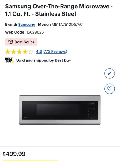 I'm offering a new Samsung Over-The-Range Microwave with a 1.1 cu. ft. capacity and stainless steel...