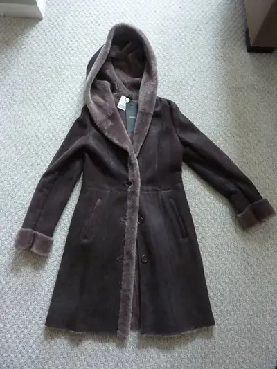 Brand New DANIER LEATHER long brown sheepskin shearling coat, XS, View more