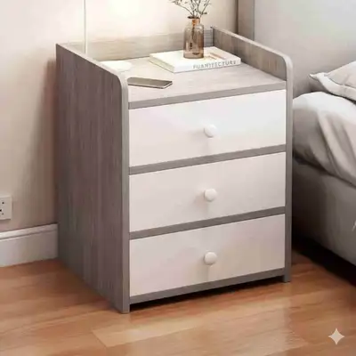Modern 3-drawer nightstand white and wood grain side table, View more