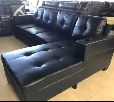Black Leather Sectional Sofa, View more