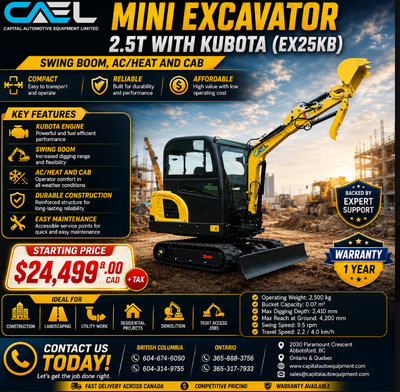 NEW CAEL Excavator 2.5 Ton Kubota Engine certified &Warranty Certified • Warranty • Financing • Deli...