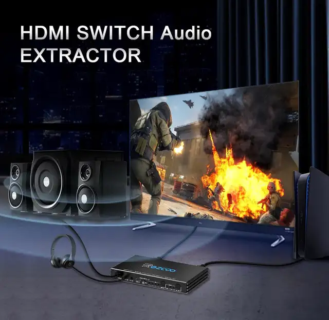 ROFAVEZCO 8K HDMI 2.1 Switch 4x1 w/ Remote Audio Extractor in General Electronics in Oshawa / Durham Region - Image 8