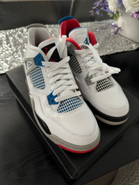 Brand New Air Jordan 4 Retro white/military/blue/ red Size: 7Y