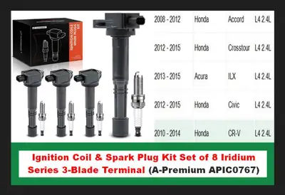 (NEW) Ignition Coil & Spark Plug Kit 2008-15 HONDA (A-Premium), View more