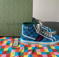 Gucci GG Canvas Tennis High Top Blue Sneakers