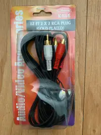 RCA 2x2 audio plug, Male-Male, 12 feet