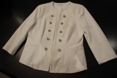CLEO double button jacket. White. Size Small. Polyester lining. In as-new condition. No issues.
