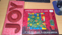 new 10'' SQUARE GLASS PLATE AND SERVER NOEL fête plat