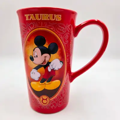 Disney Store Mickey Mouse Taurus Zodiac Sign Tall 3-D Red Coffee, View more