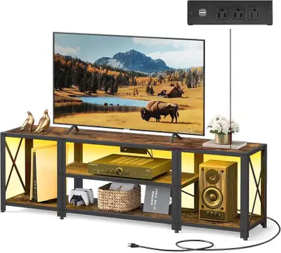 TV Stand with Power Outlets and LED Lights, for TVs up to 60 In, View more