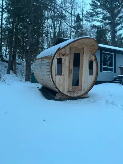 New 8x7 cedar barrel sauna, electric heater or you could make it wood. $5850 no tax.