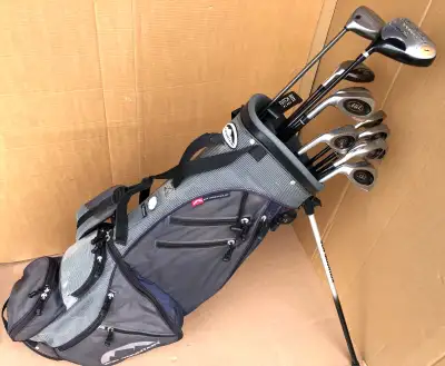 Full set of left hand golf clubs with new grips & golf bag, View more