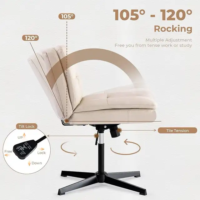 Large Size Armless Home Office Desk Chair Vanity Chair No Wheels in Chairs & Recliners in Markham / York Region - Image 5