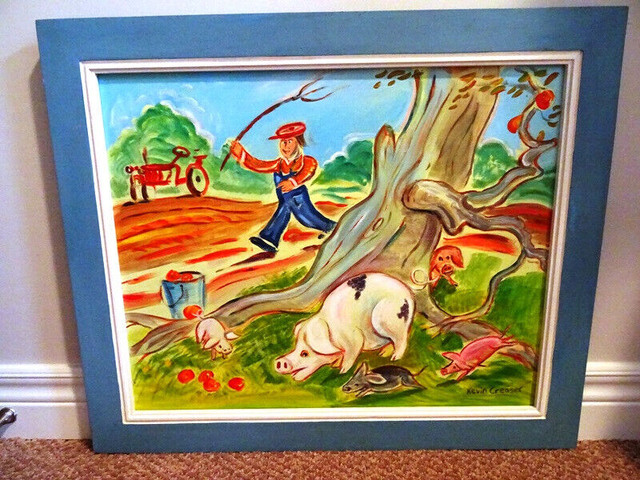 folk art painting MARITIME KEVIN CREASER farmer pigs NOVA SCOTIA in Arts & Collectibles in City of Toronto