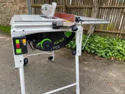 Imported from the U.K., the Festool TKS 80 EBS-SET Table Saw is a great portable job site saw. * Imp...