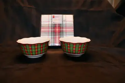 222 Fifth, 2 Tartan Bowls and a Package of Tartan Serviettes, View more