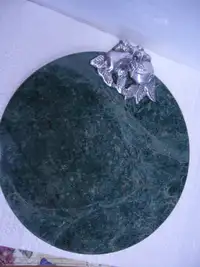 GREEN MARBLE CHEESE BOARD WITH PEWTER FRUIT