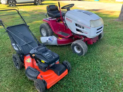riding mower and self propeled mower 800.00 dollard for both., View more