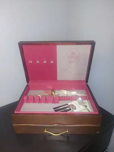 Antique wooden silverware set, View more