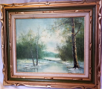 Mid Century Original Edwards Oil-On-Canvas Landscape Painting !