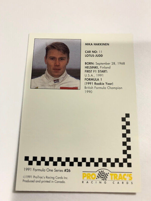 Mika Hakkinen 1991 Pro Trac's F1 Formula 1 Lotus Racing Card #26 dans Art et objets de collection  à Longueuil/Rive Sud - Image 2