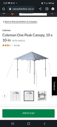 Coleman One Peak Canopy, 10 x 10-in