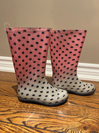 Kids Rain Boots, Size 1, pink & blue
