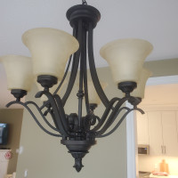 6 bulb chandelier. Espresso mat color. In very good condition.