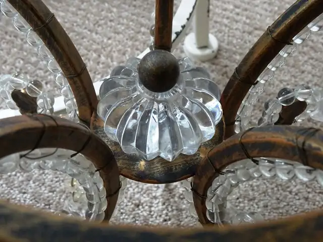 CHANDELIER antique GLASS BEADED CAGE with CRYSTAL LUSTERS PRISMS in Indoor Lighting & Fans in Hamilton - Image 6