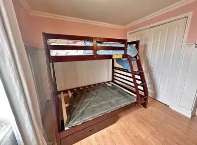 Dark Wood Twin over Full Bunk Bed with Storage, View more
