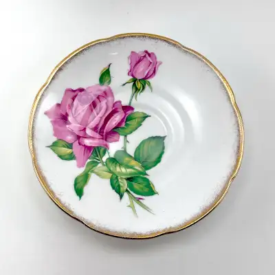 Collingwoods (made in England) fine bone china large pink cabbage rose orphan saucer — for replaceme...