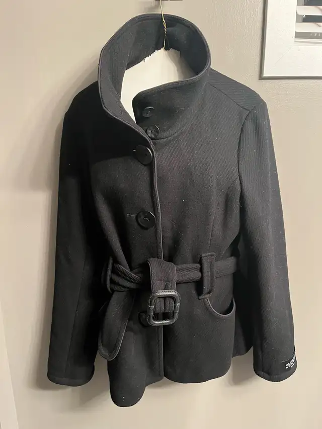 Black Ladies Wool Coat628632580261141219