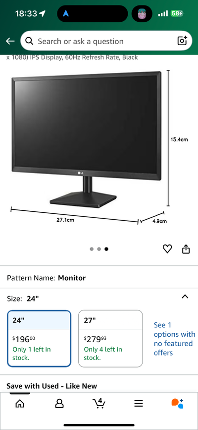 LG 24 inch monitor 1080P, View more