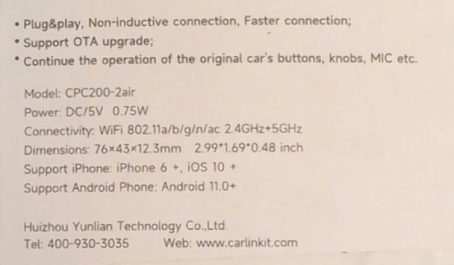 CarlinKit ‎5.0 Wireless Auto CarPlay Adapter cpc200-2air Dongle in Other Parts & Accessories in City of Toronto - Image 4