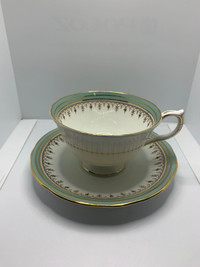 Aynsley Teacup and Saucer Teal with Gold Trim