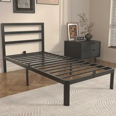 14 Inch Twin Bed Frame with Headboard, Black Metal Twin Size Bed, View more
