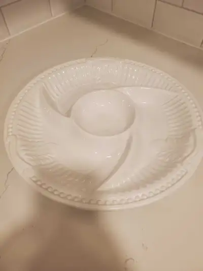 Serving Tray - 4 divided compartments Approximate size: 13" wide at top x 1.5" tall
