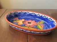 Hand Painted Ceramic Terracotta Pottery Oval Dish Bowl Portugal