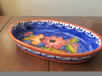 Hand Painted Ceramic Terracotta Pottery Oval Dish Bowl Portugal, View more