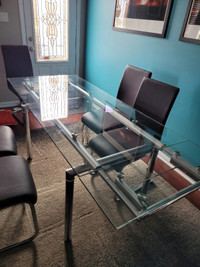 Glass-Top Dining Table w/ 6 Chairs