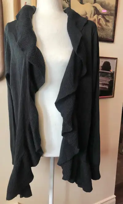George Black Ruffle Cardigan XL Extra Large Soft Sweater, View more