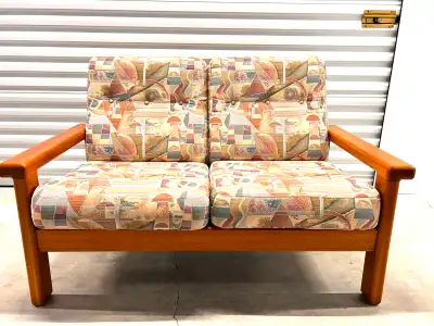 Vintage Wood Loveseat / 2-Seater Sofa, View more